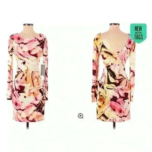 Jennifer Lopez NWT Women’s Size L Long Sleeve Sheath Abstract Pink Floral Dress